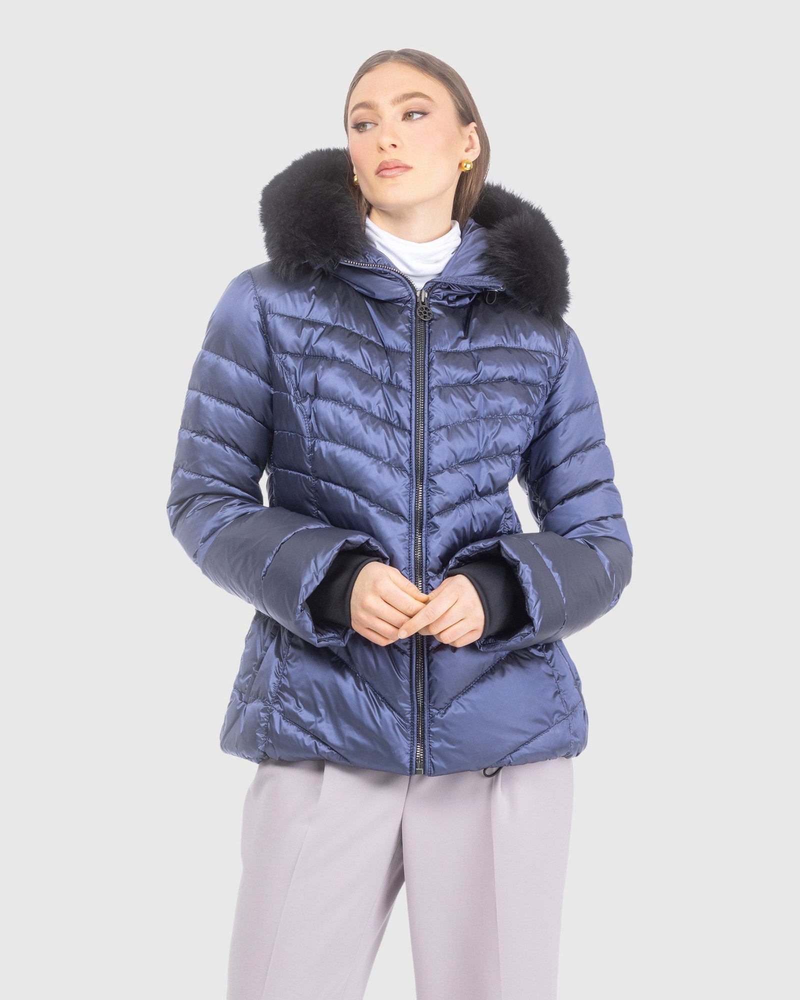 Après-Ski Jacket With Detachable Toscana Lamb Hood Trim | Ocean Blue/Black (V3)