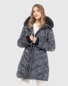 Après-Ski Jacket With Detachable Toscana Lamb Hood Trim | Gray Camo/Black (V2)