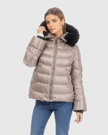 Après-Ski Jacket With Detachable Toscana Lamb Hood Trim | Stone/Black (V3)