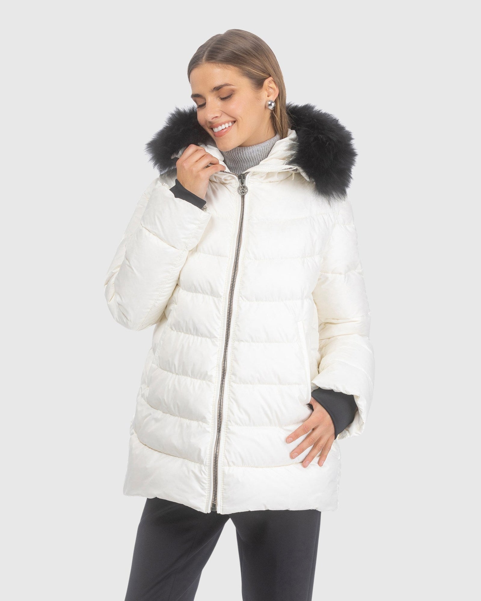 Après-Ski Jacket With Detachable Toscana Lamb Hood Trim | Ivory/Black (V4)