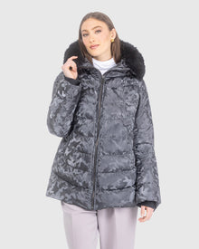 Après-Ski Jacket With Detachable Toscana Lamb Hood Trim | Gray Camo/Black (V4)