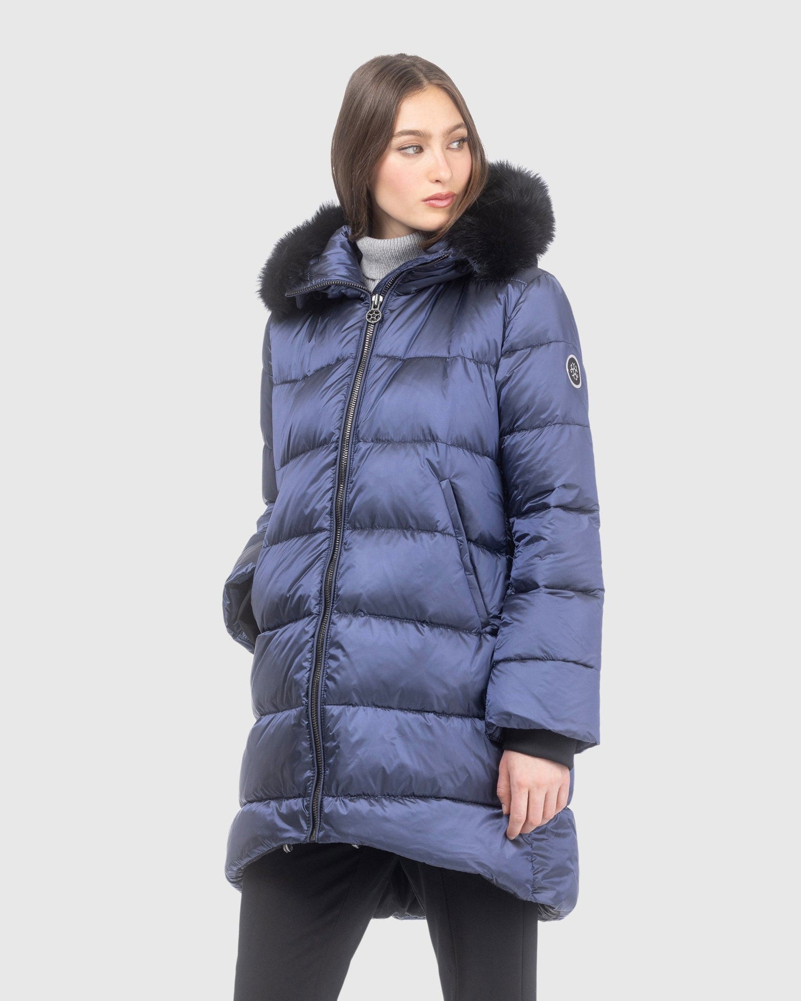 Après-Ski Jacket With Detachable Toscana Lamb Hood Trim | Ocean Blue/Black (V4)