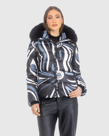 Après-Ski Jacket With Detachable Toscana Lamb Hood Trim | Black Swirl/Black (V1)