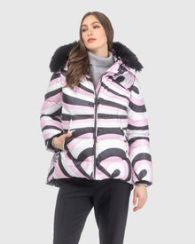 Après-Ski Jacket With Detachable Toscana Lamb Hood Trim | Pink Swirl/Black (V2)