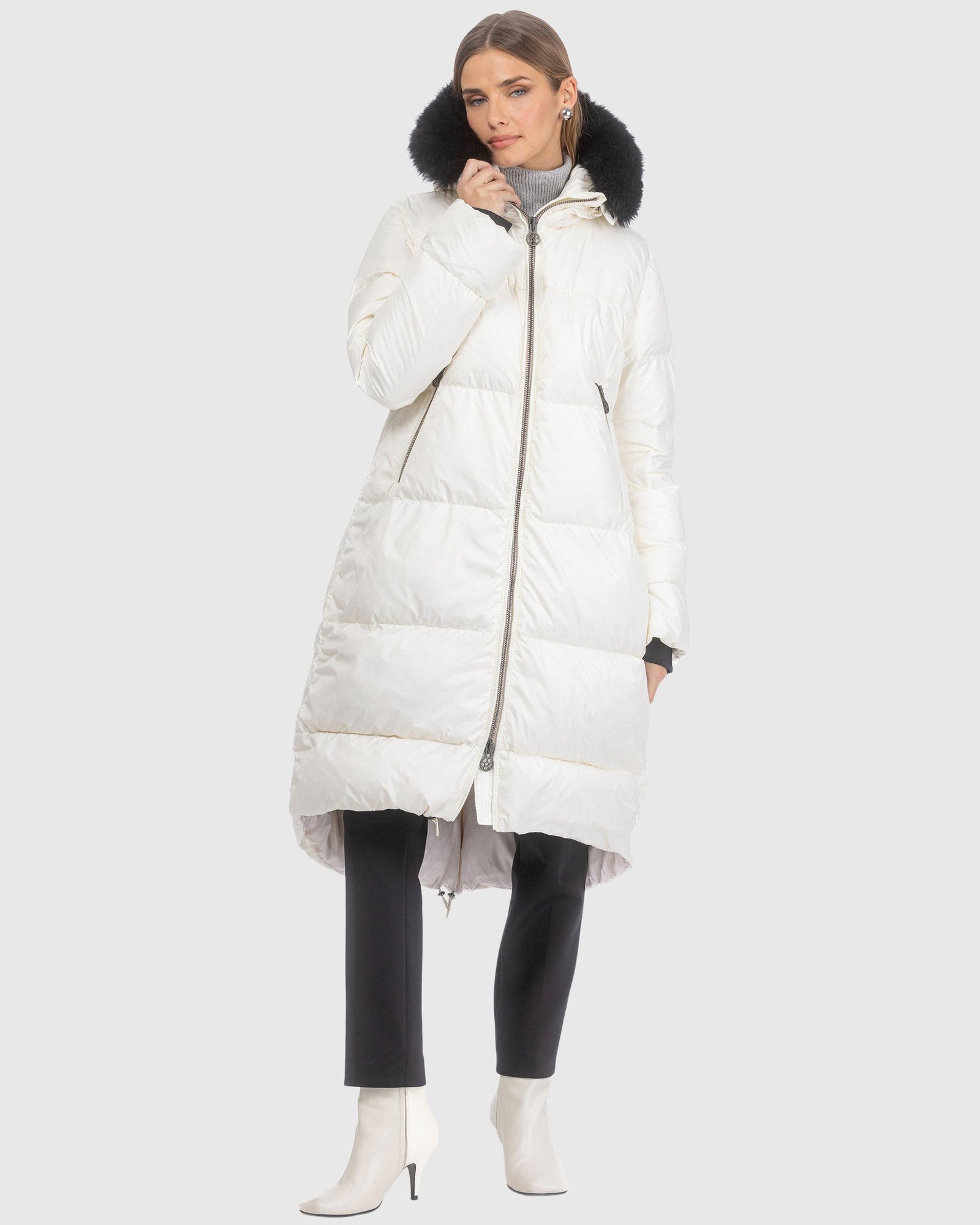 Après-Ski Jacket With Detachable Toscana Lamb Hood Trim | Ivory/Black (V5)