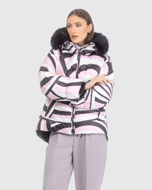 Après-Ski Jacket With Detachable Toscana Lamb Hood Trim | Pink Swirl/Black (V3)