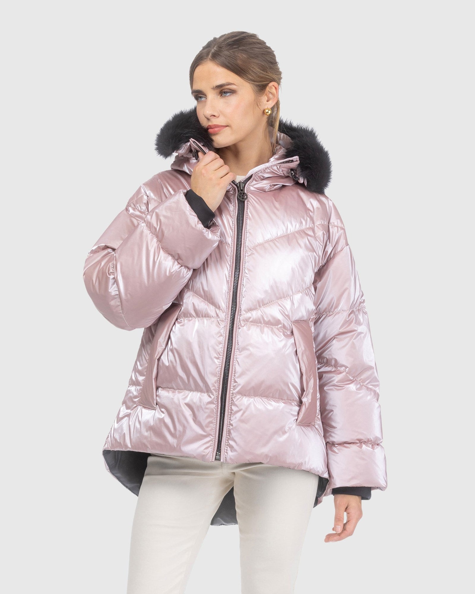 Après-Ski Jacket With Detachable Toscana Lamb Hood Trim | Pink/Black (V5)