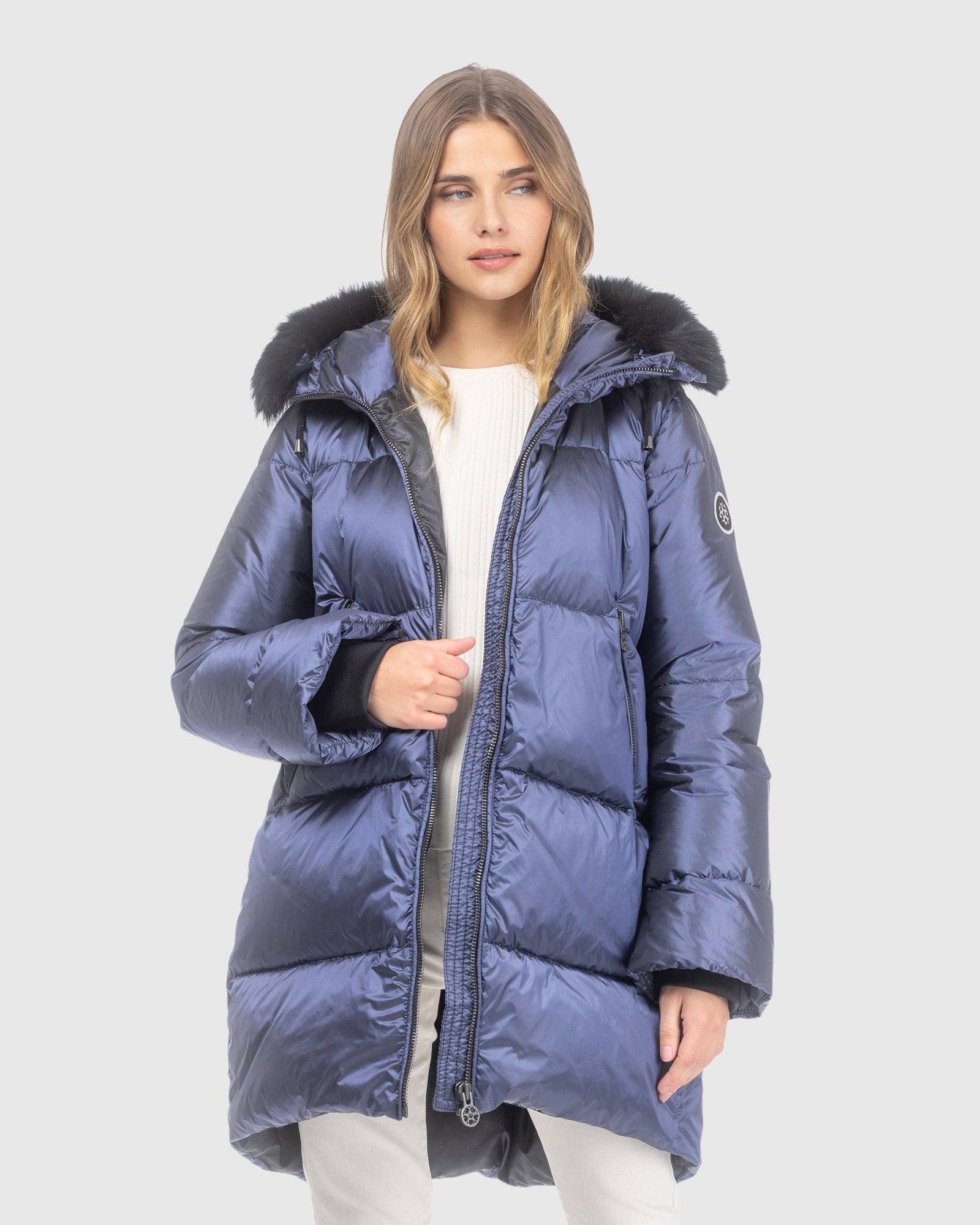 Après-Ski Jacket With Detachable Toscana Lamb Hood Trim | Ocean Blue/Black (V7)