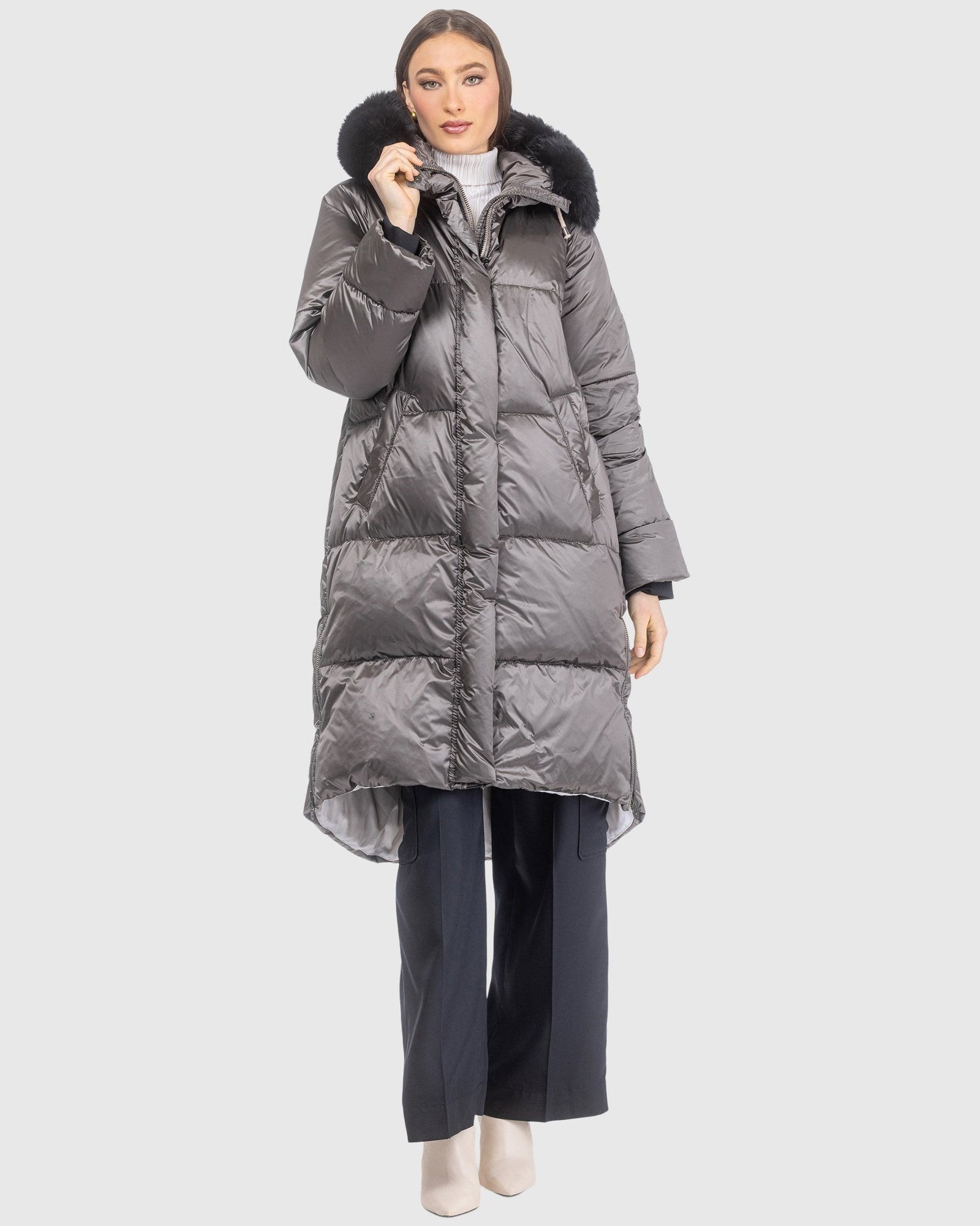 Après-Ski Jacket With Detachable Toscana Lamb Hood Trim | Greige/Black (V9)