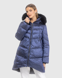 Après-Ski Jacket With Detachable Toscana Lamb Hood Trim | Ocean Blue/Black (V8)