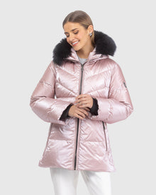 Après-Ski Jacket With Detachable Toscana Lamb Hood Trim | Pink/Black (V7)