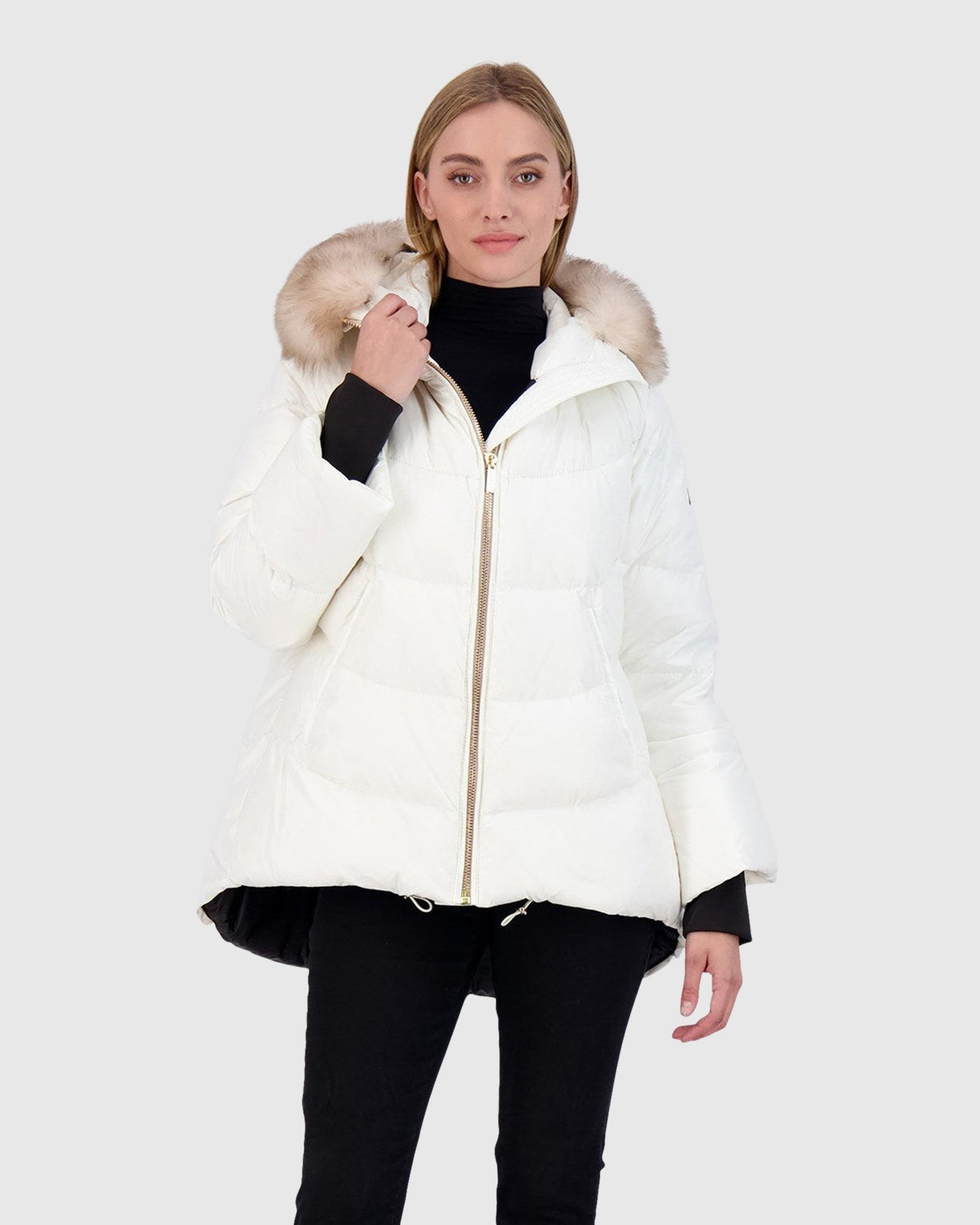 Après-Ski Jacket With Detachable Toscana Lamb Hood Trim | Ivory/Whiskey (V4)