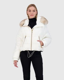 Après-Ski Jacket With Detachable Toscana Lamb Hood Trim | Ivory/Whiskey (V3)