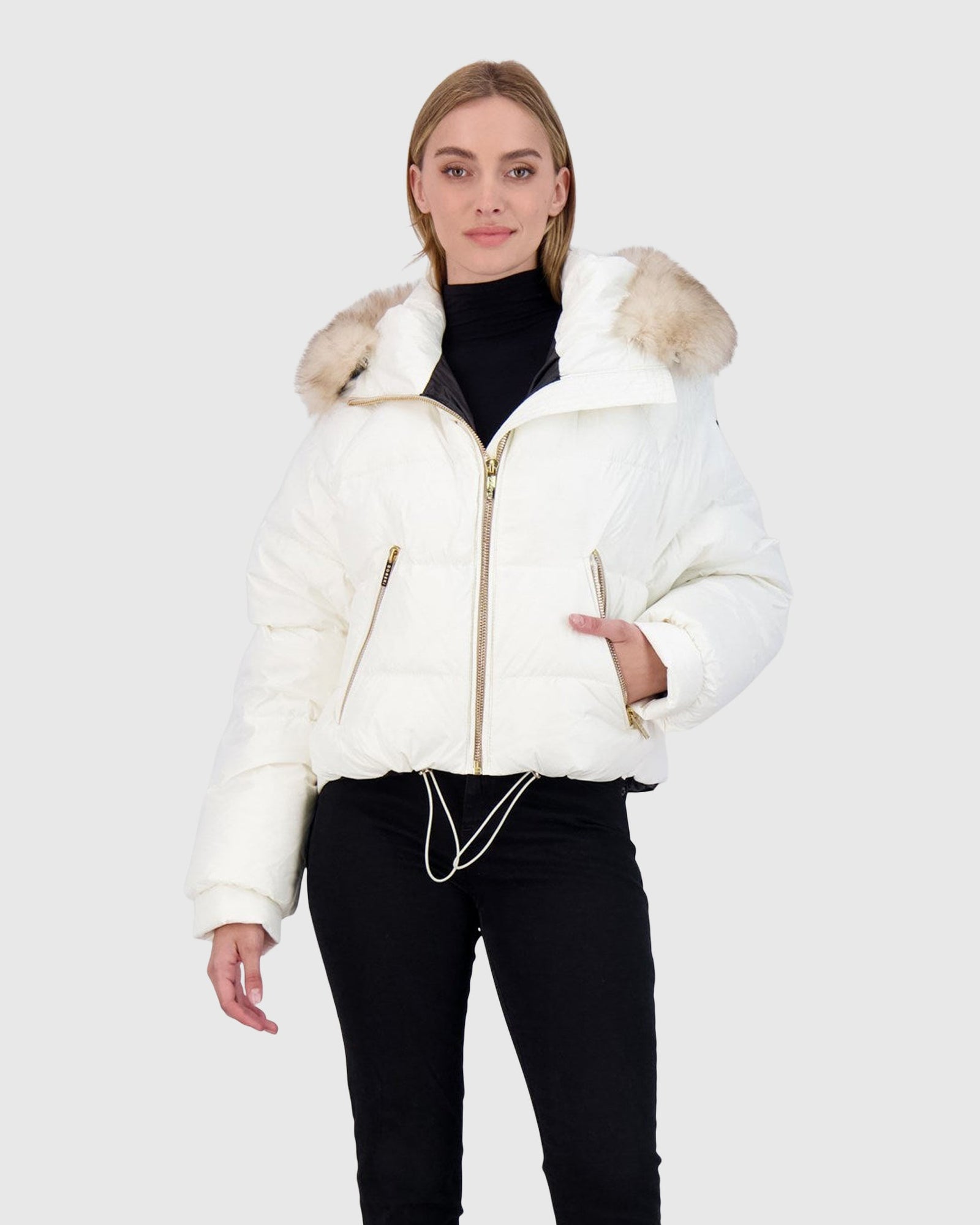 Après-Ski Jacket With Detachable Toscana Lamb Hood Trim | Ivory/Whiskey (V3)