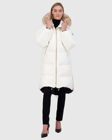 Après-Ski Jacket With Detachable Toscana Lamb Hood Trim | Ivory/Whiskey (V1)