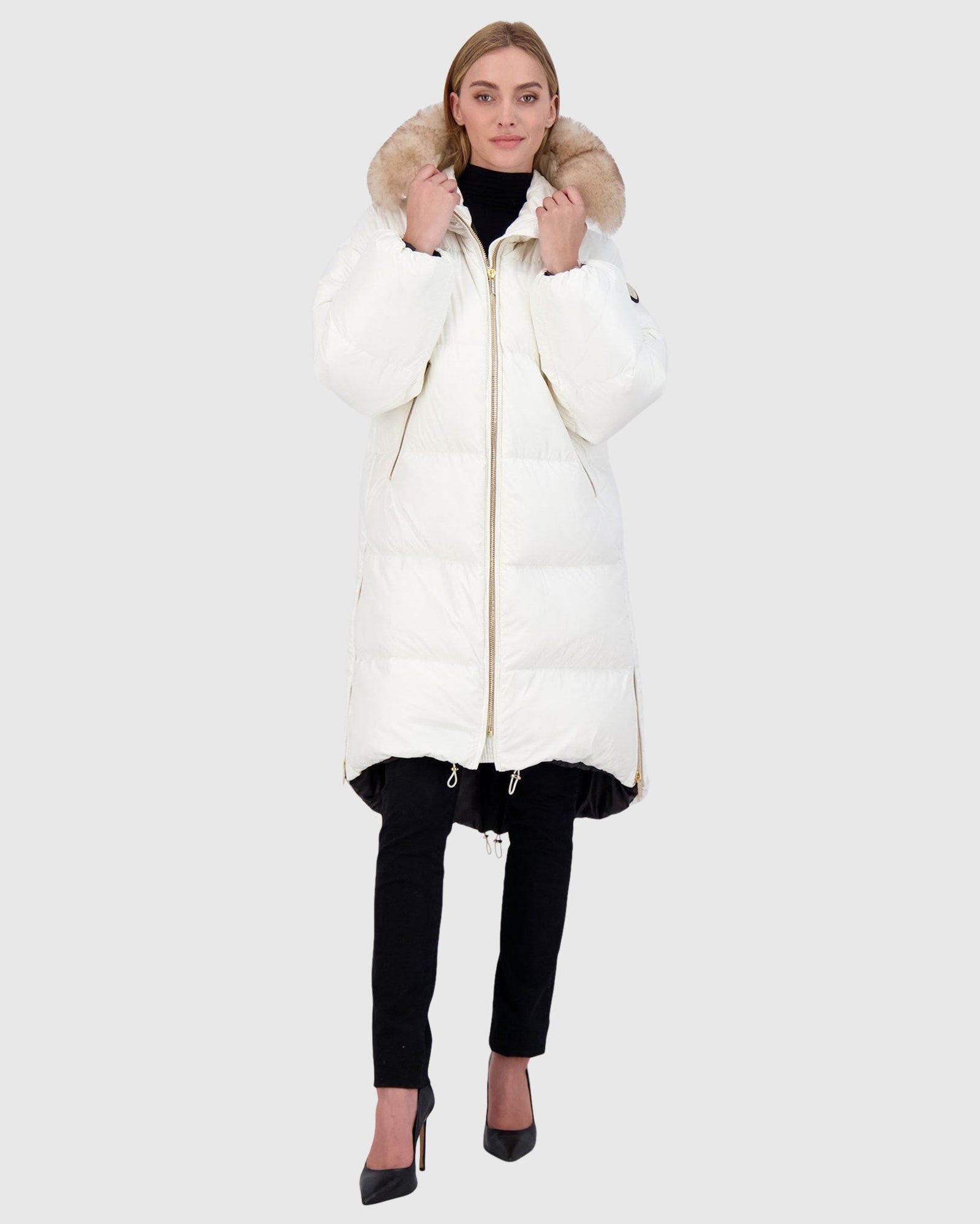 Après-Ski Jacket With Detachable Toscana Lamb Hood Trim | Ivory/Whiskey (V1)