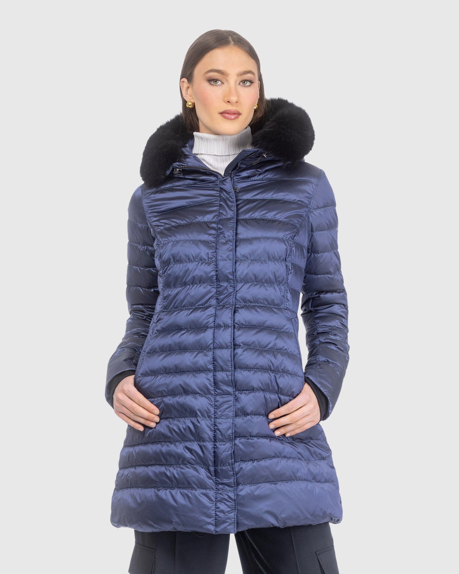 Après-Ski Jacket With Detachable Toscana Lamb Hood Trim | Ocean Blue/Black (V1)