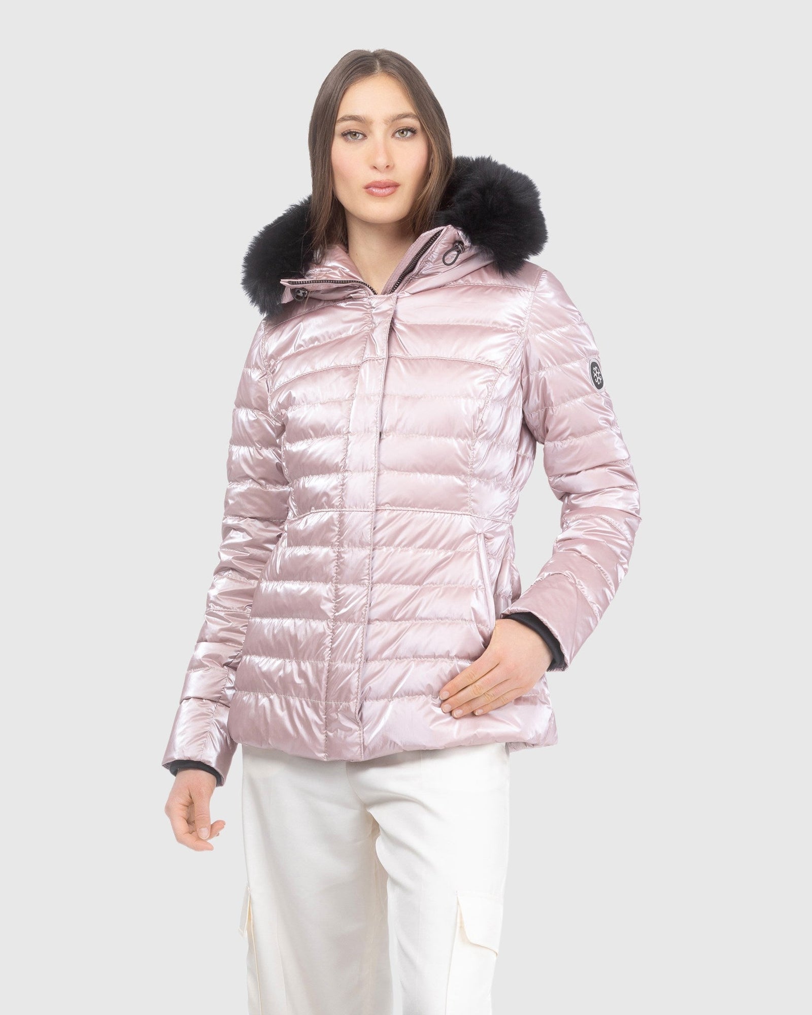 Après-Ski Jacket With Detachable Toscana Lamb Hood Trim | Pink/Black (V1)