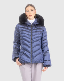 Après-Ski Jacket With Detachable Toscana Lamb Hood Trim | Ocean Blue/Black (V3)