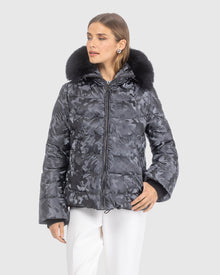 Après-Ski Jacket With Detachable Toscana Lamb Hood Trim | Gray Camo/Black (V3)