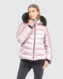Après-Ski Jacket With Detachable Toscana Lamb Hood Trim | Pink/Black (V2)