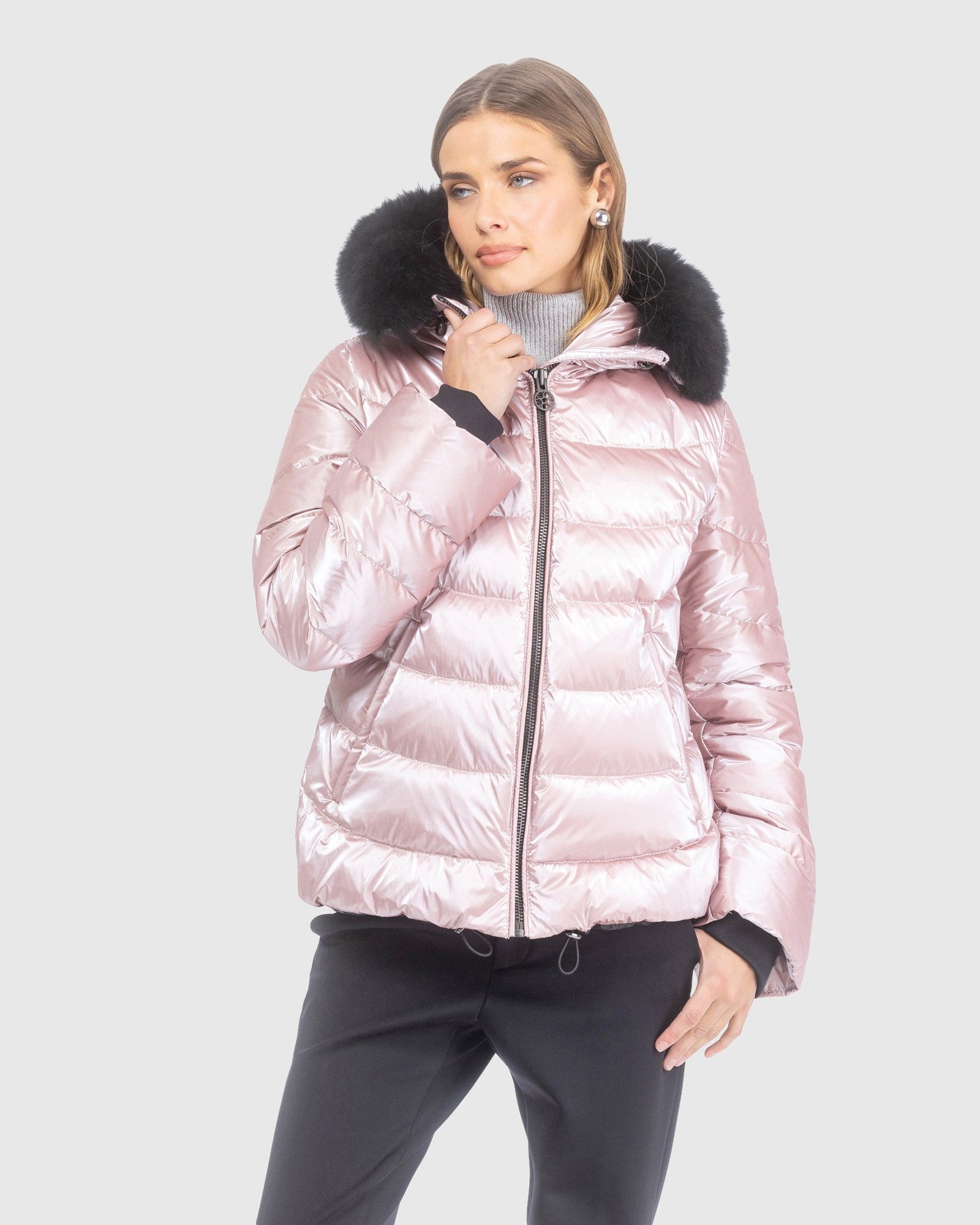 Après-Ski Jacket With Detachable Toscana Lamb Hood Trim | Pink/Black (V2)