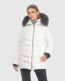 Après-Ski Jacket With Detachable Toscana Lamb Hood Trim | Ivory/Black (V4)