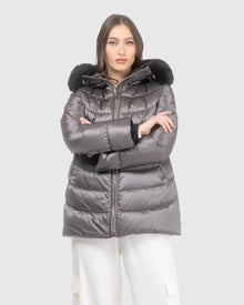 Après-Ski Jacket With Detachable Toscana Lamb Hood Trim | Greige/Black (V3)