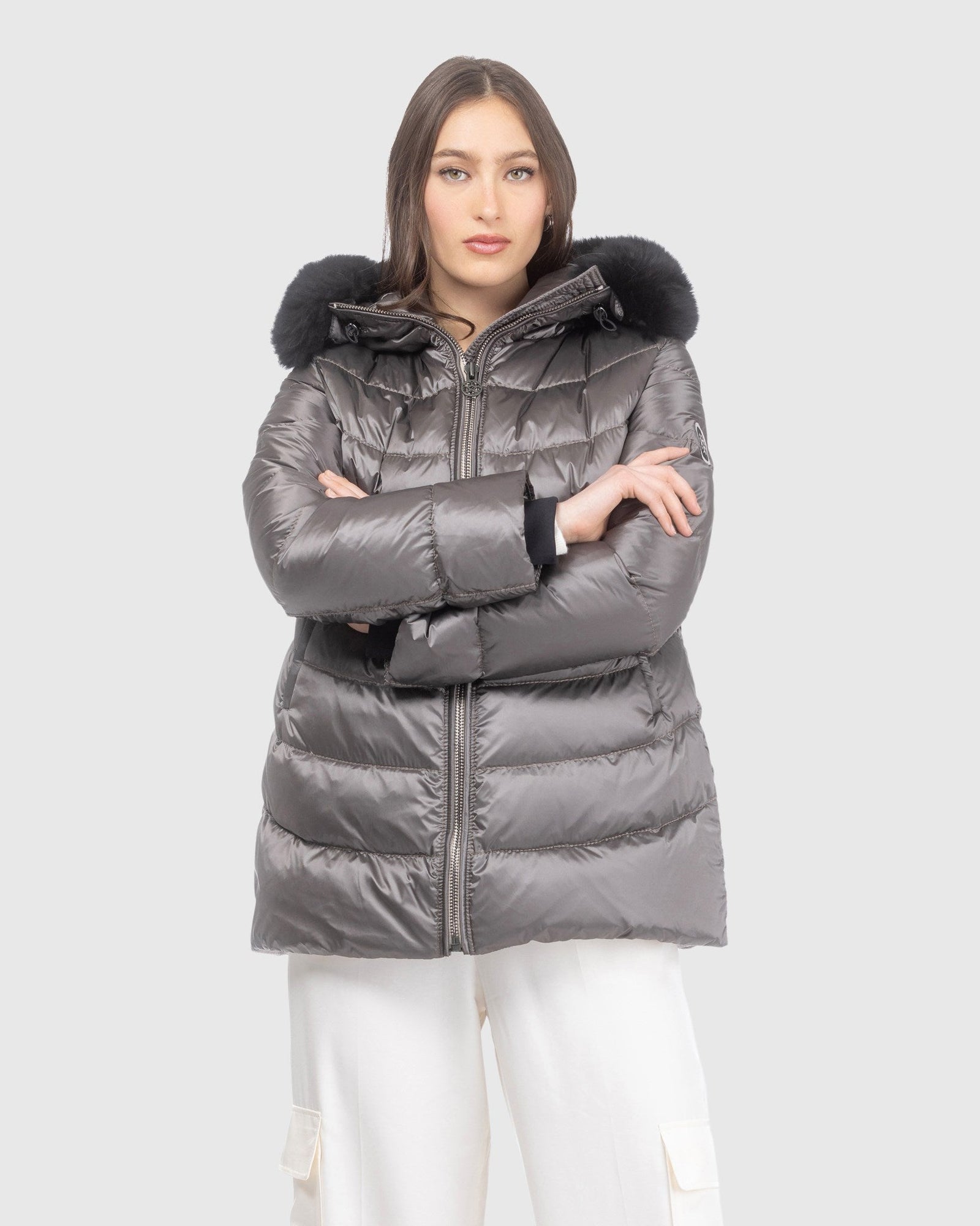 Après-Ski Jacket With Detachable Toscana Lamb Hood Trim | Greige/Black (V3)