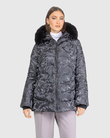 Après-Ski Jacket With Detachable Toscana Lamb Hood Trim | Gray Camo/Black (V4)