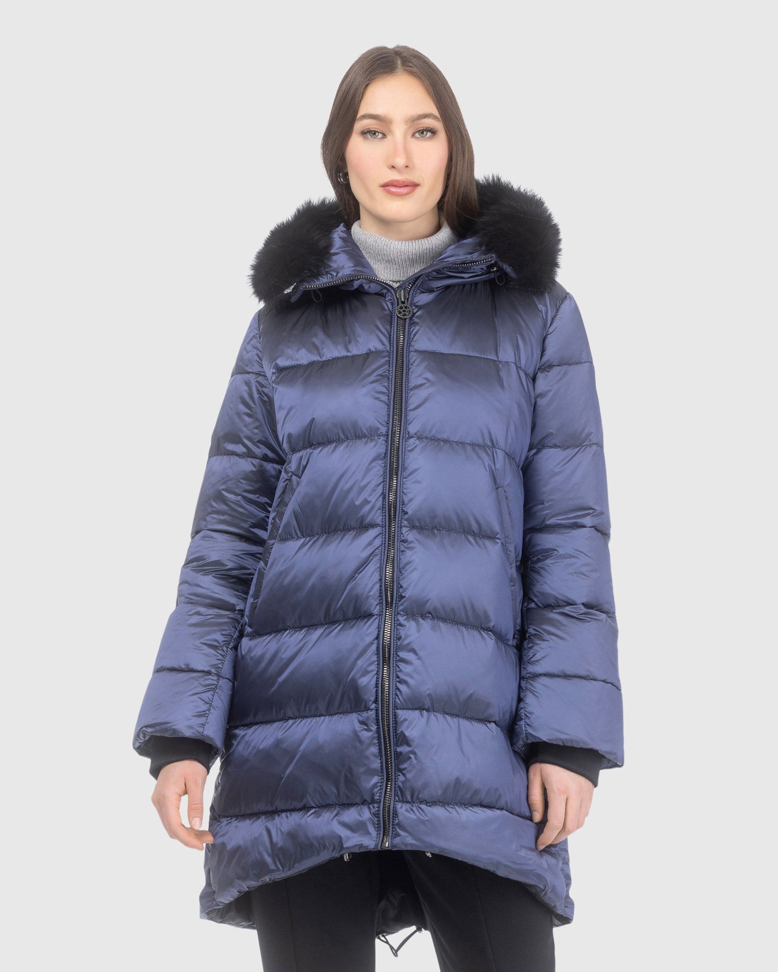 Après-Ski Jacket With Detachable Toscana Lamb Hood Trim | Ocean Blue/Black (V4)