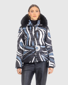 Après-Ski Jacket With Detachable Toscana Lamb Hood Trim | Black Swirl/Black (V1)