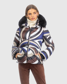 Après-Ski Jacket With Detachable Toscana Lamb Hood Trim | Navy/Brown Swirl/Black (V2)