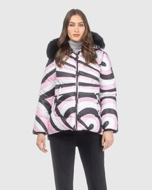 Après-Ski Jacket With Detachable Toscana Lamb Hood Trim | Pink Swirl/Black (V2)