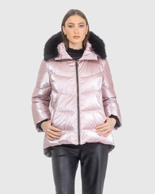 Après-Ski Jacket With Detachable Toscana Lamb Hood Trim | Pink/Black (V4)