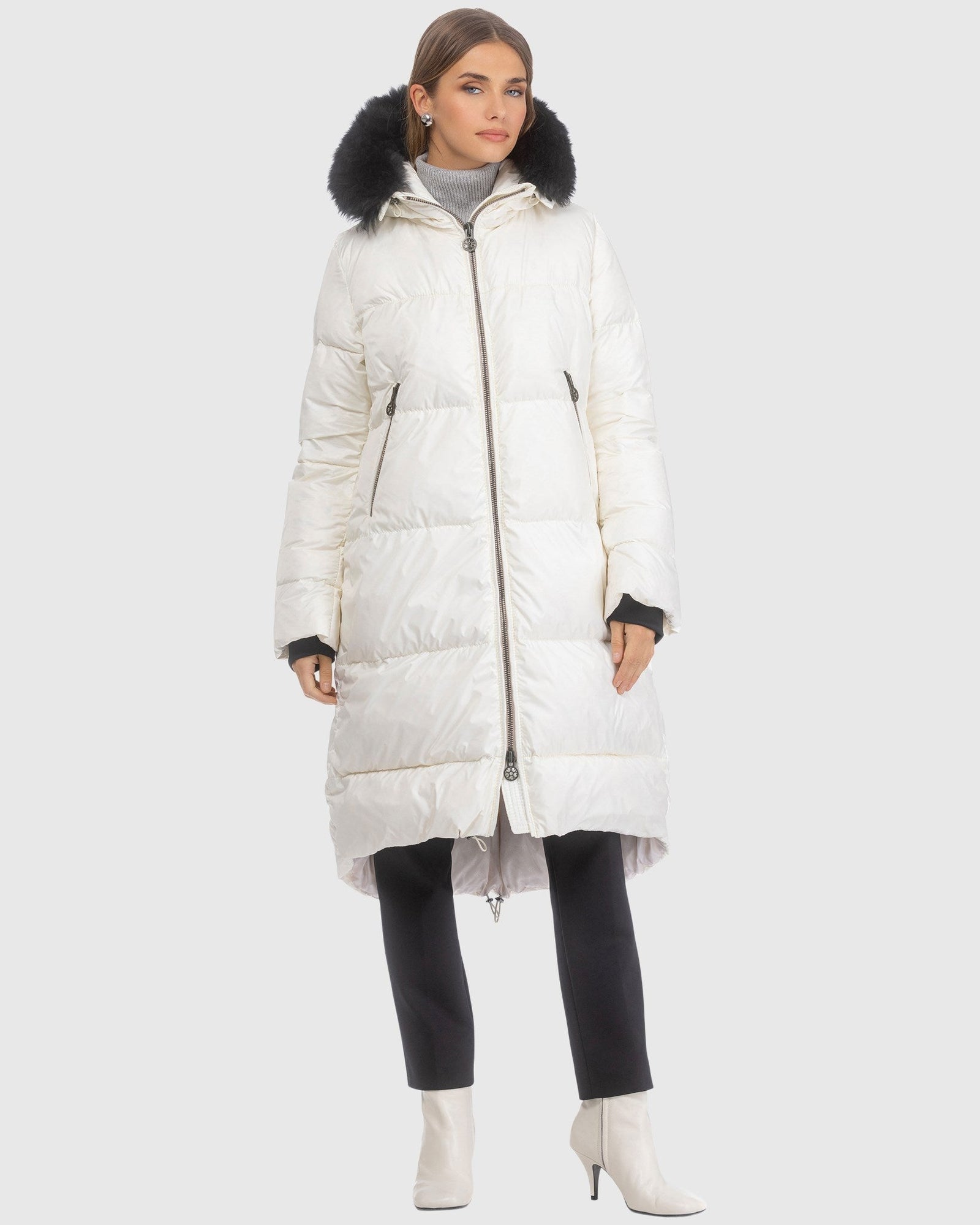 Après-Ski Jacket With Detachable Toscana Lamb Hood Trim | Ivory/Black (V5)