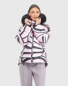 Après-Ski Jacket With Detachable Toscana Lamb Hood Trim | Pink Swirl/Black (V3)