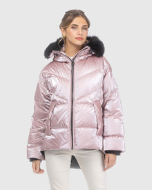 Après-Ski Jacket With Detachable Toscana Lamb Hood Trim | Pink/Black (V5)