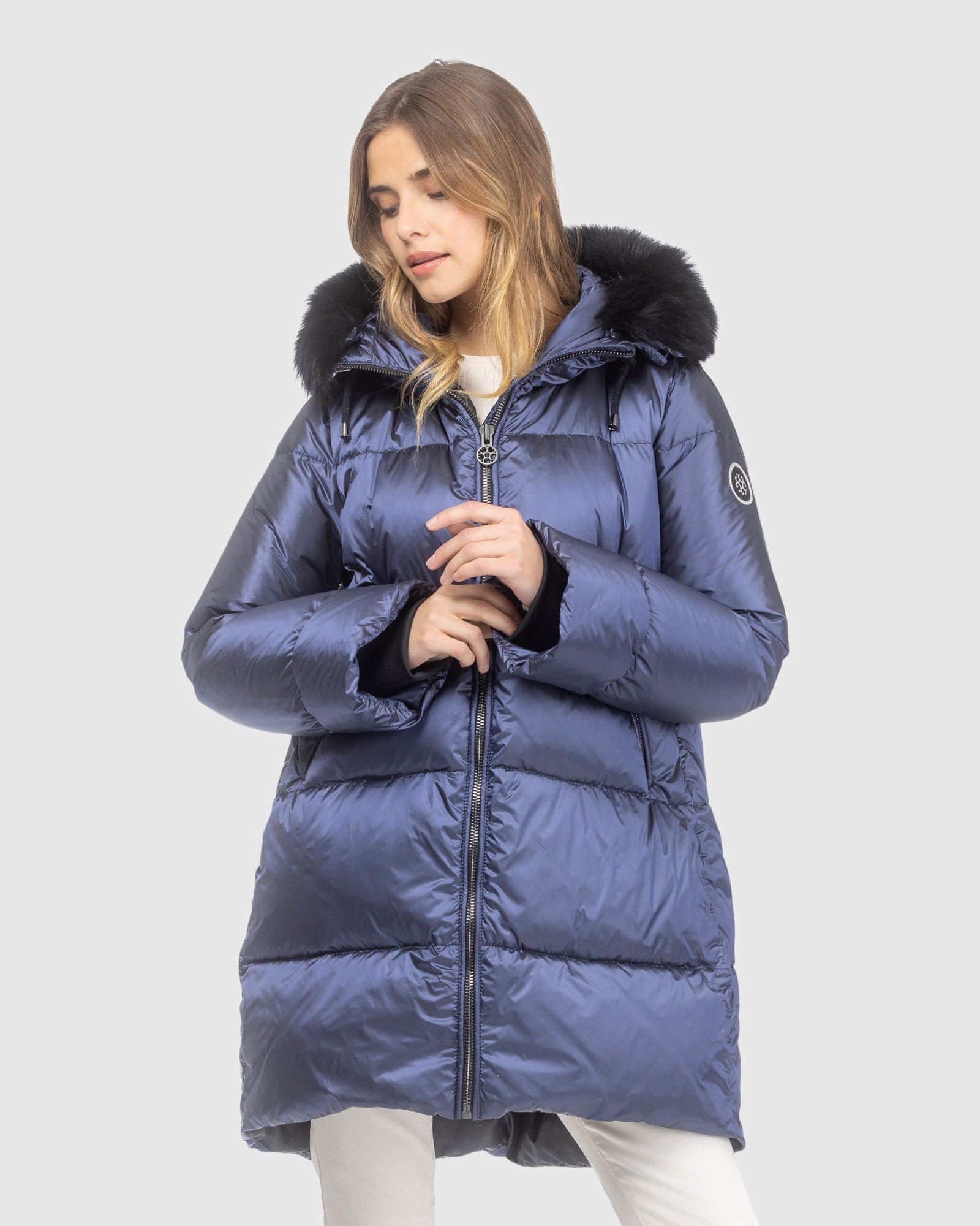 Après-Ski Jacket With Detachable Toscana Lamb Hood Trim | Ocean Blue/Black (V7)