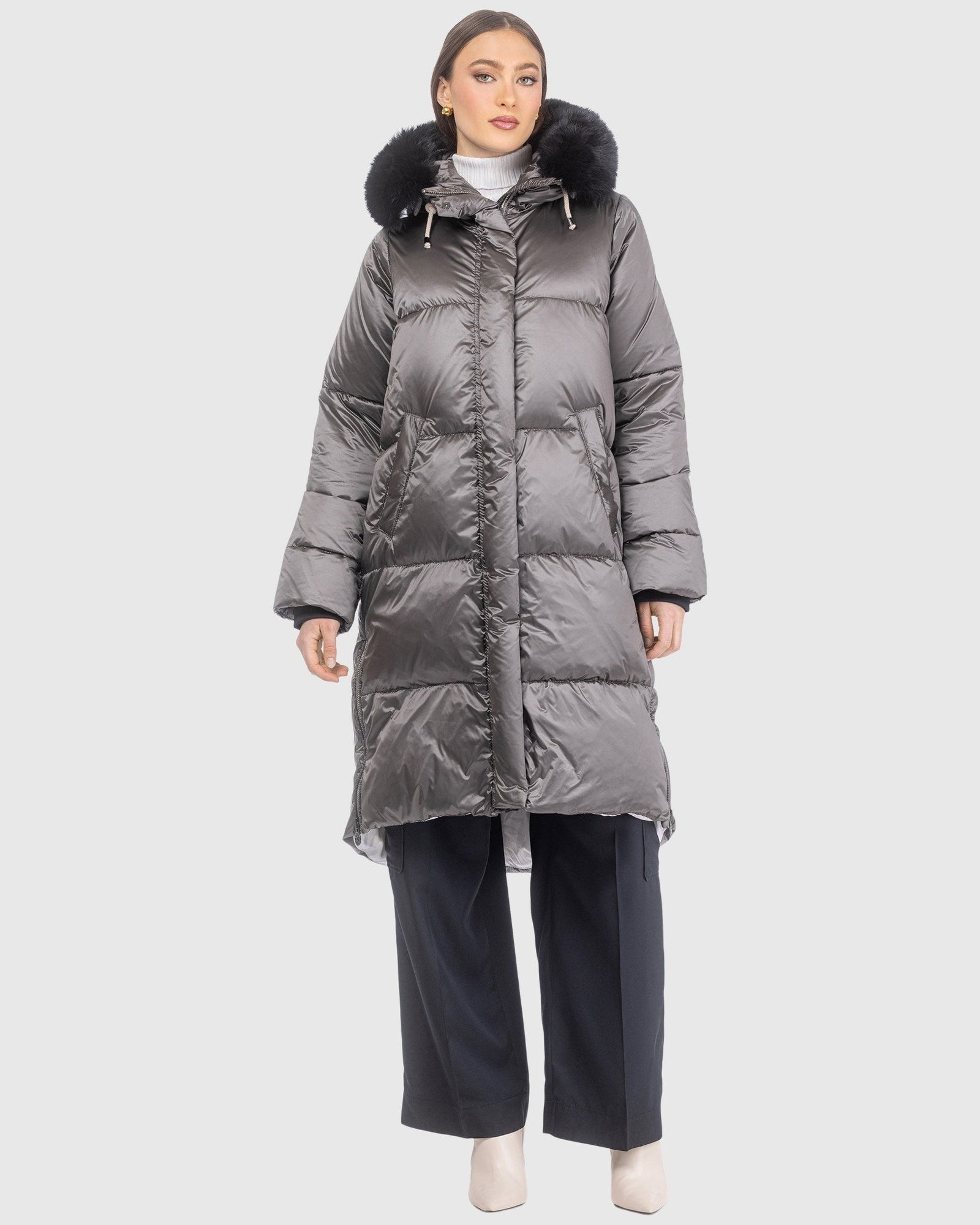 Après-Ski Jacket With Detachable Toscana Lamb Hood Trim | Greige/Black (V9)