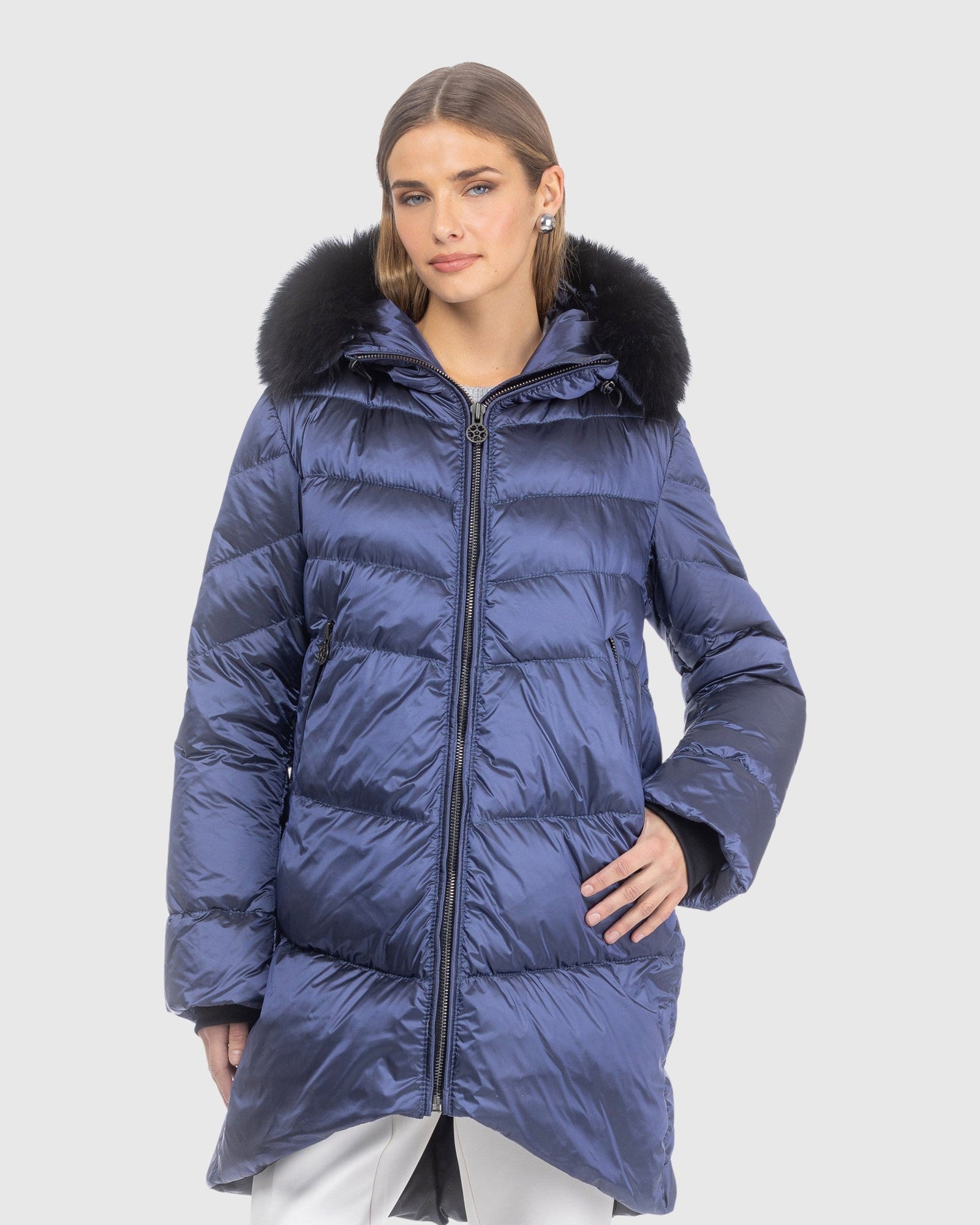 Après-Ski Jacket With Detachable Toscana Lamb Hood Trim | Ocean Blue/Black (V8)