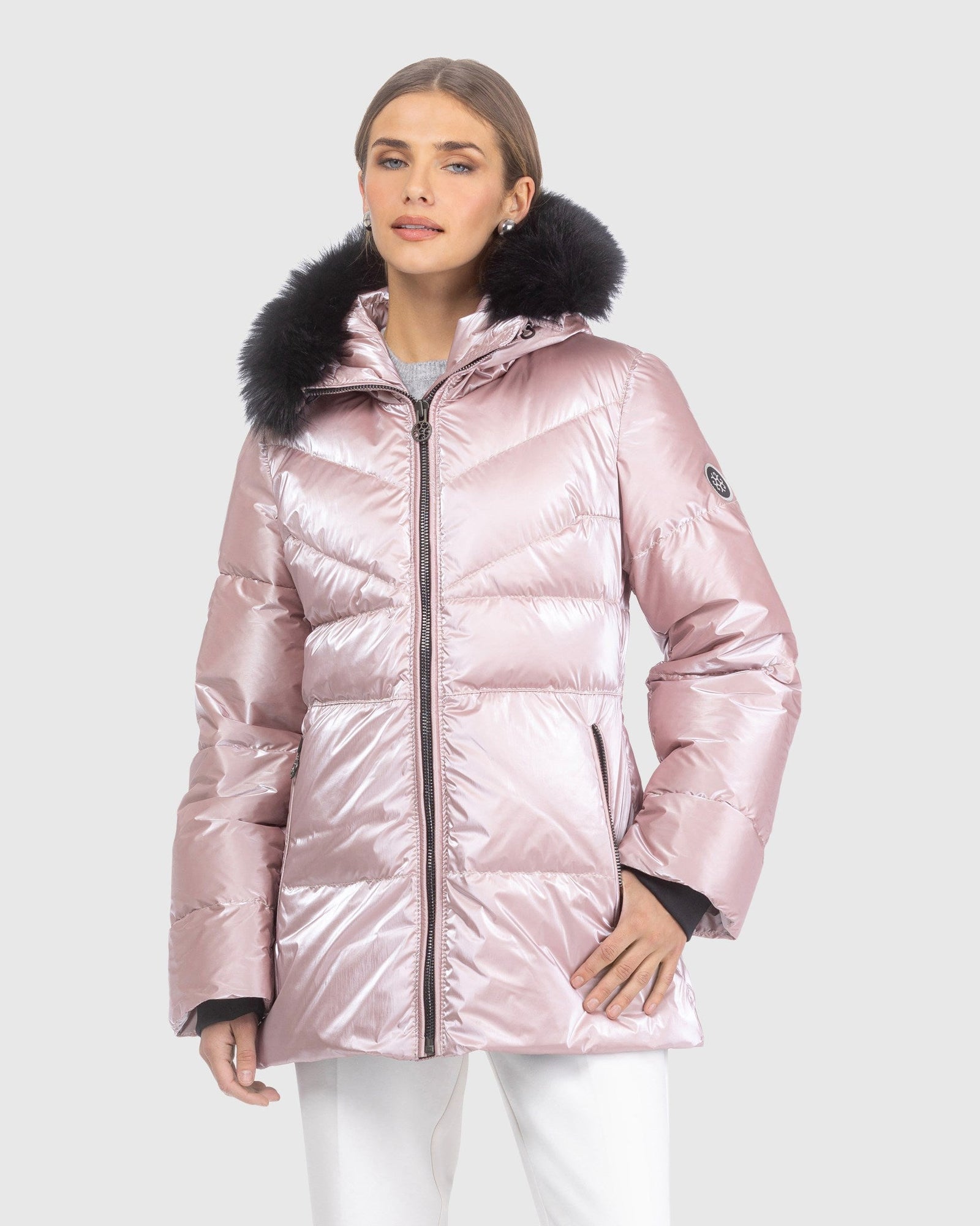 Après-Ski Jacket With Detachable Toscana Lamb Hood Trim | Pink/Black (V7)