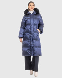 Après-Ski Jacket With Detachable Toscana Lamb Hood Trim | Ocean Blue/Black (V10)