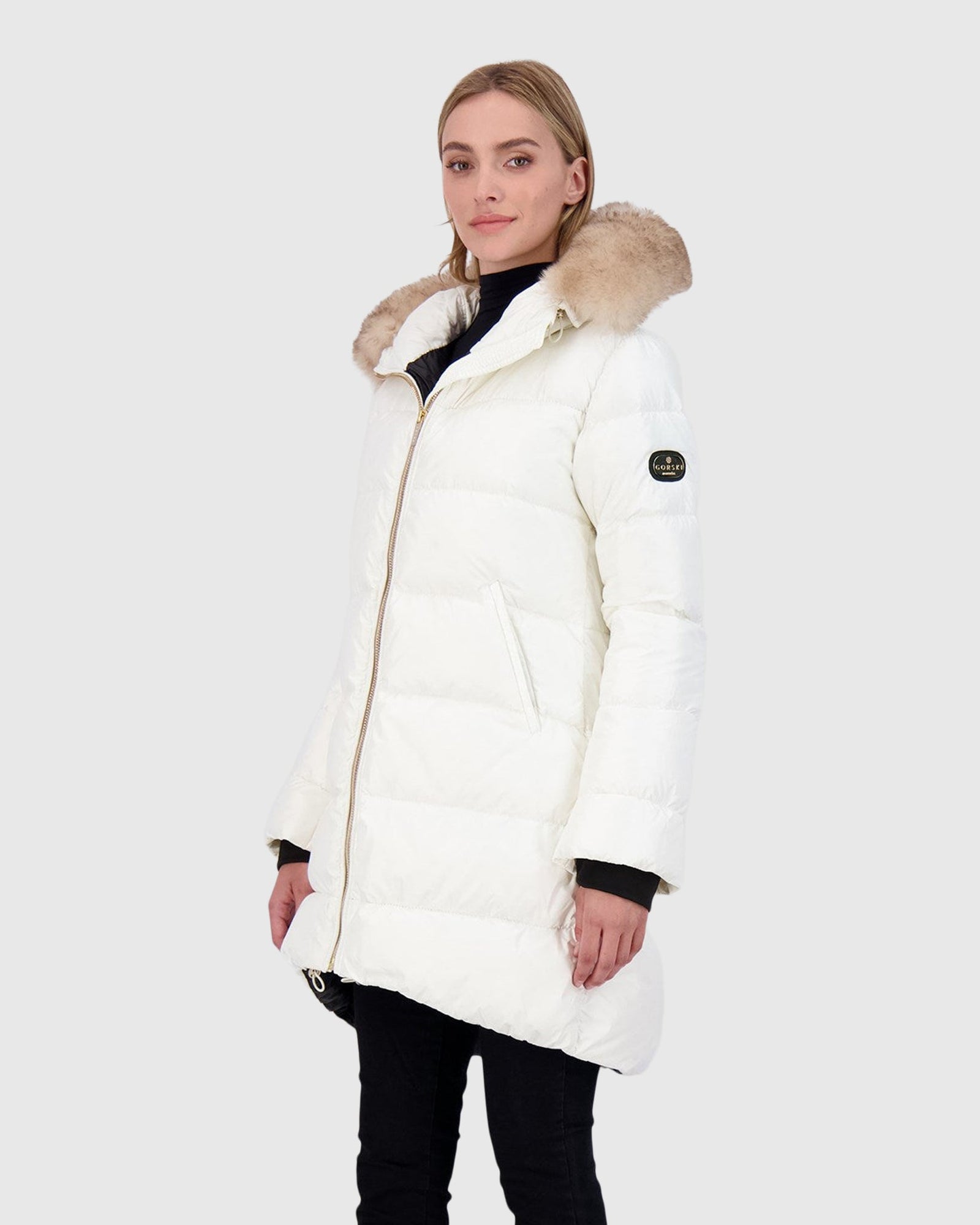 Après-Ski Jacket With Detachable Toscana Lamb Hood Trim | Ivory/Whiskey (V2)