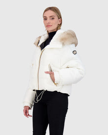 Après-Ski Jacket With Detachable Toscana Lamb Hood Trim | Ivory/Whiskey (V3)