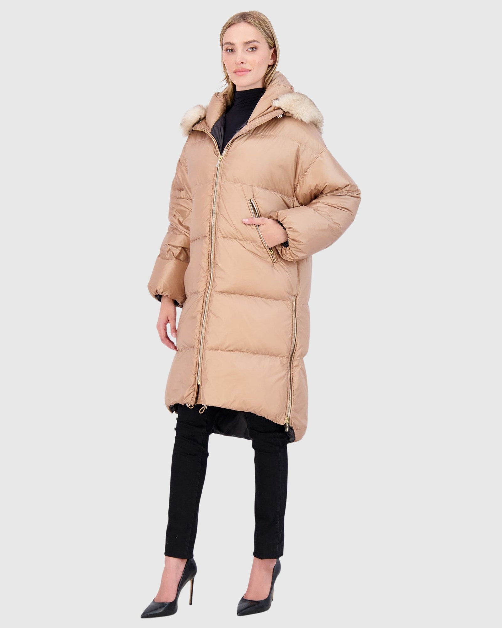 Après-Ski Jacket With Detachable Toscana Lamb Hood Trim | Camel/Whiskey (V1)