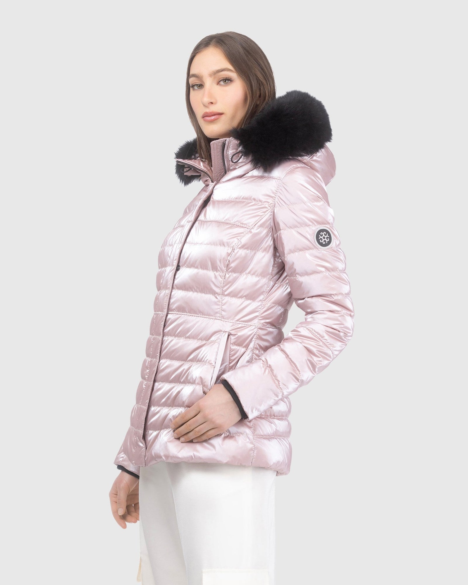 Après-Ski Jacket With Detachable Toscana Lamb Hood Trim | Pink/Black (V1)