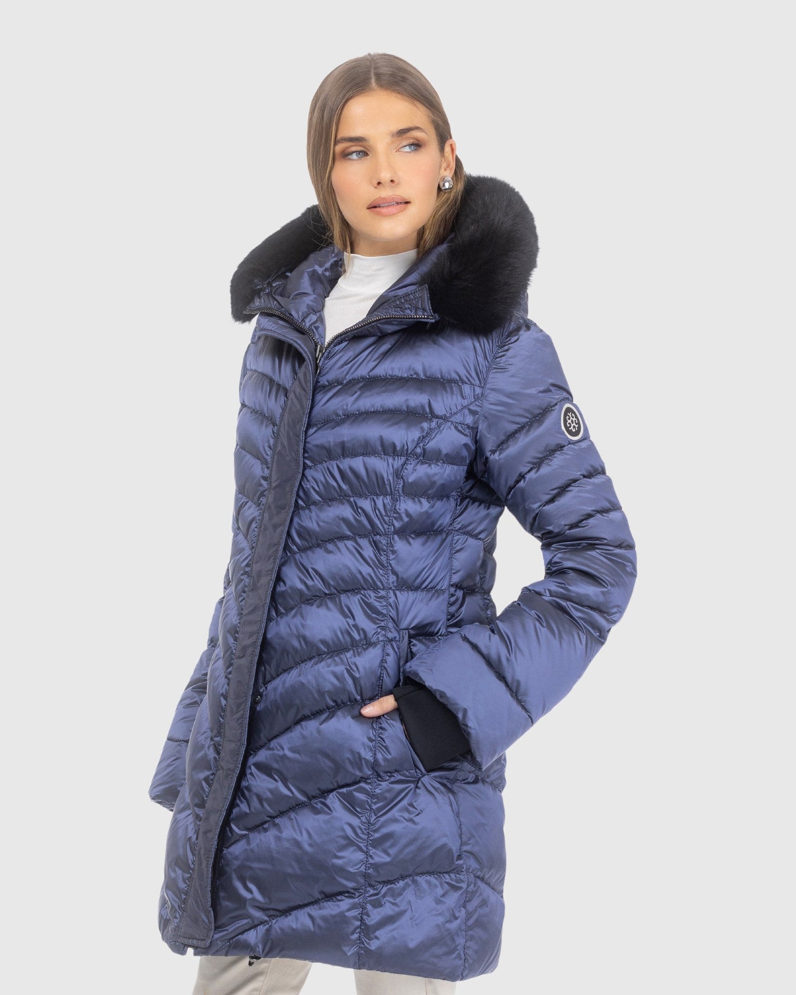 Après-Ski Jacket With Detachable Toscana Lamb Hood Trim | Ocean Blue/Black (V2)