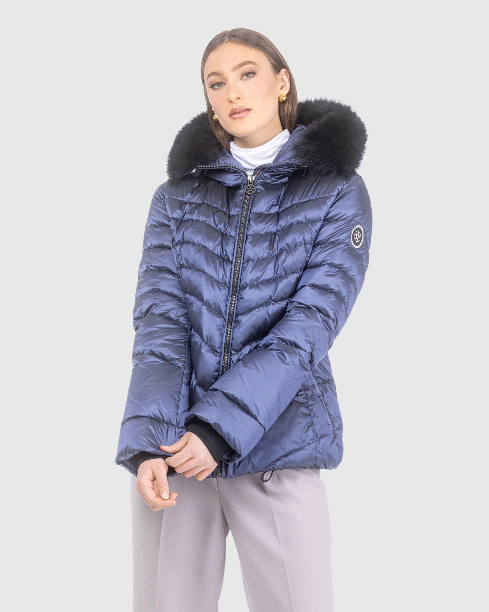 Après-Ski Jacket With Detachable Toscana Lamb Hood Trim | Ocean Blue/Black (V3)