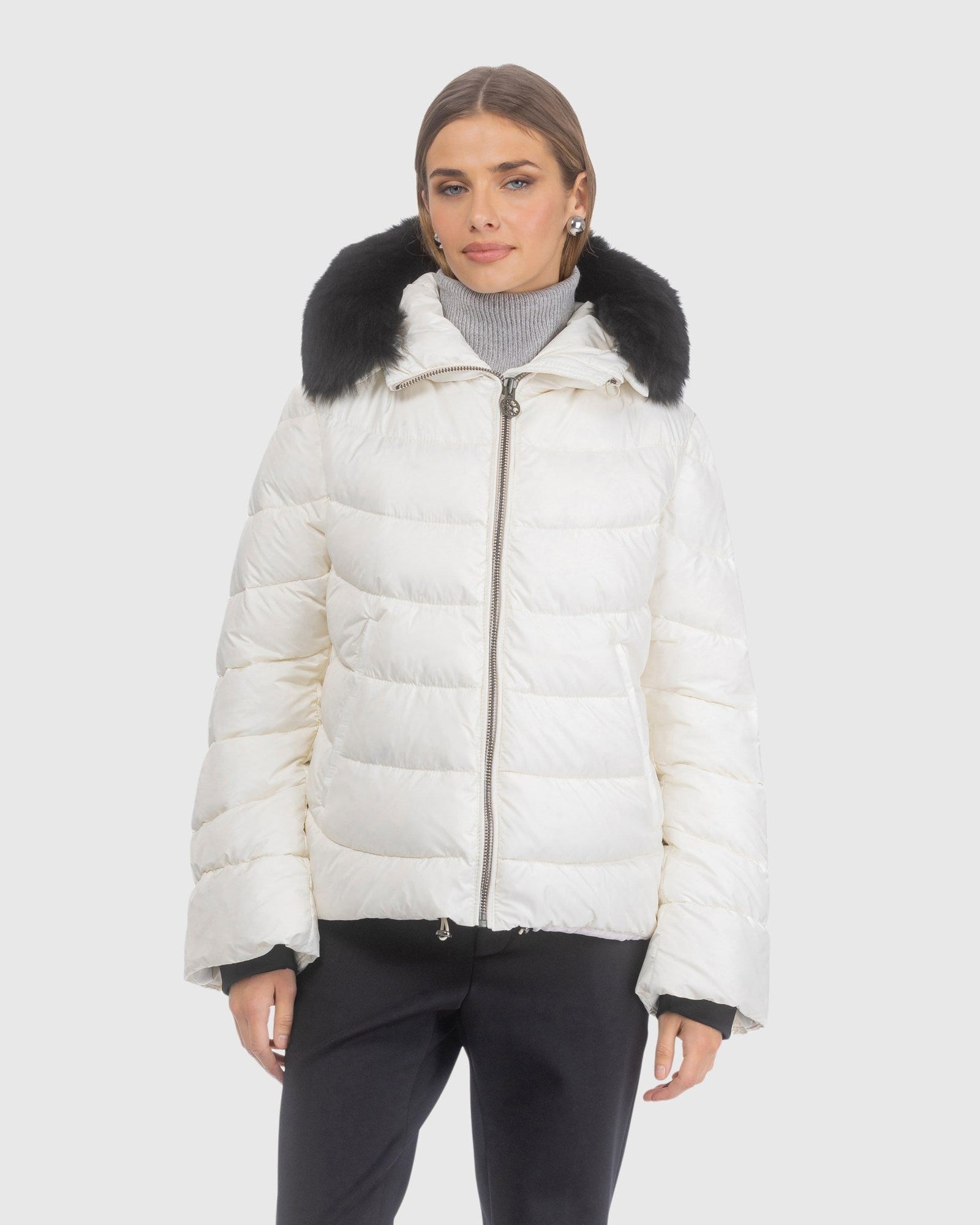 Après-Ski Jacket With Detachable Toscana Lamb Hood Trim | Ivory/Black (V3)